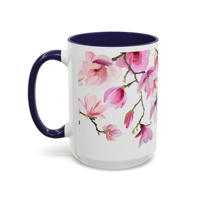 Pink Floral Accent Coffee Mug - 11oz & 15oz - Perfect Gift for Plant Lovers