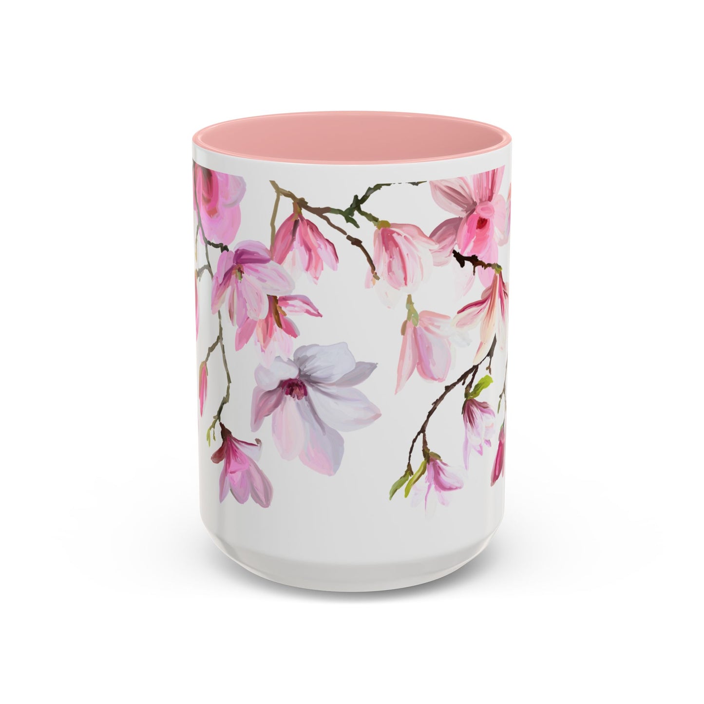 Pink Floral Accent Coffee Mug - 11oz & 15oz - Perfect Gift for Plant Lovers