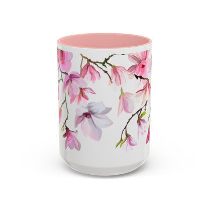 Pink Floral Accent Coffee Mug - 11oz & 15oz - Perfect Gift for Plant Lovers