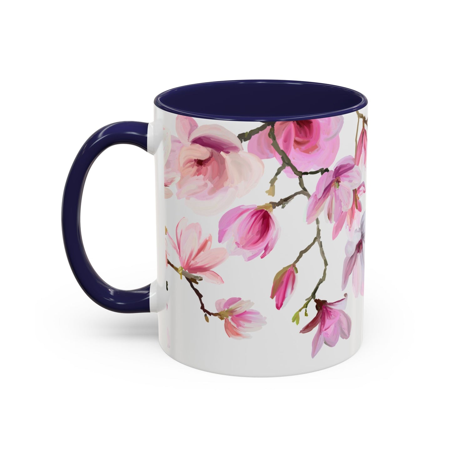 Pink Floral Accent Coffee Mug - 11oz & 15oz - Perfect Gift for Plant Lovers