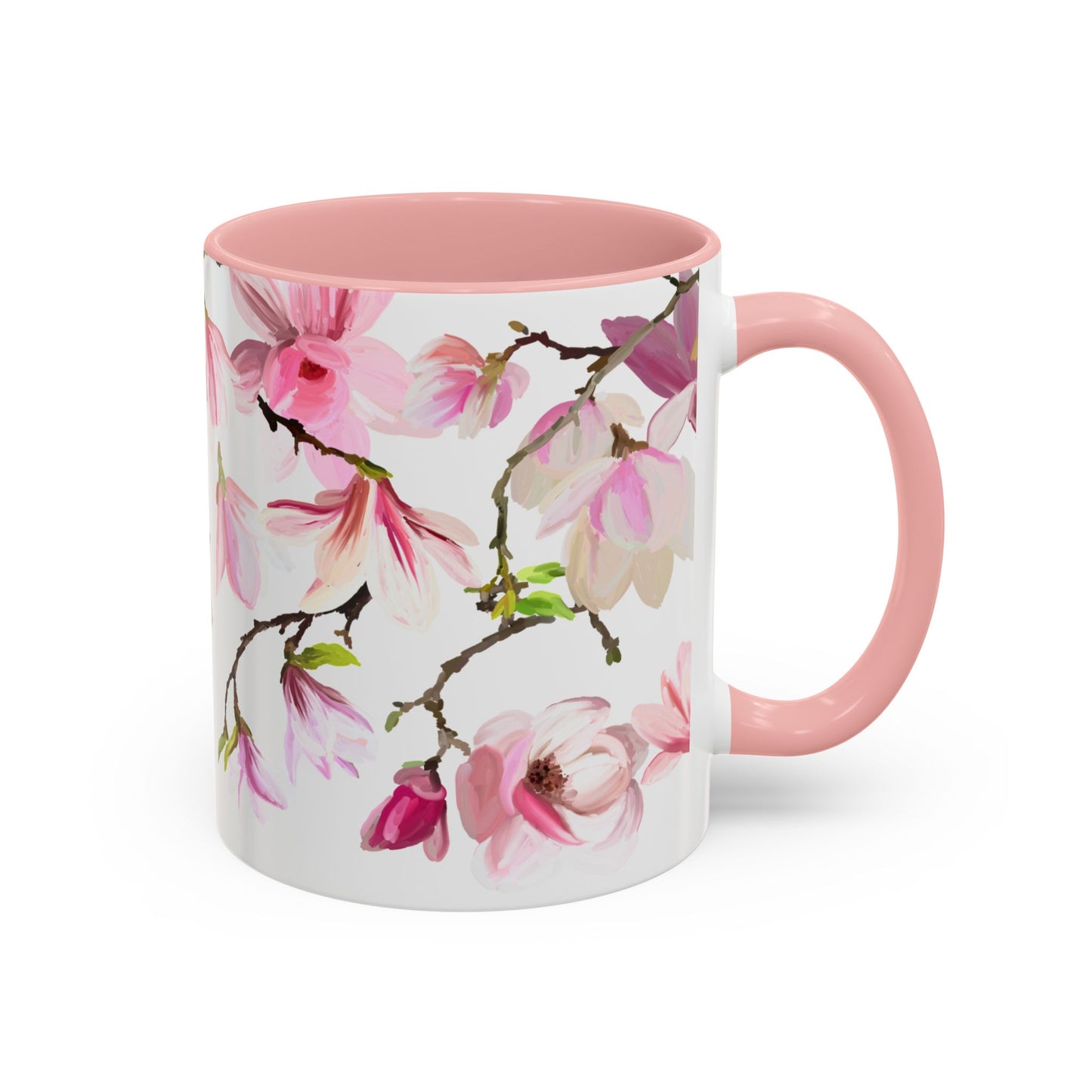 Pink Floral Accent Coffee Mug - 11oz & 15oz - Perfect Gift for Plant Lovers