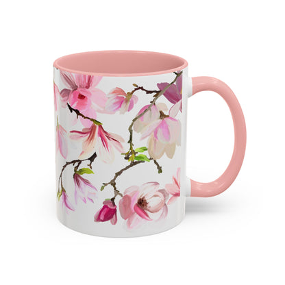 Pink Floral Accent Coffee Mug - 11oz & 15oz - Perfect Gift for Plant Lovers