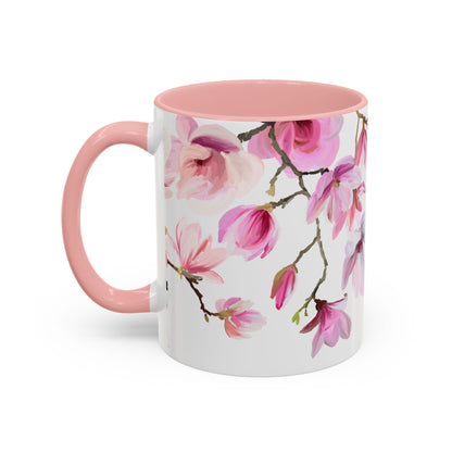 Pink Floral Accent Coffee Mug - 11oz & 15oz - Perfect Gift for Plant Lovers