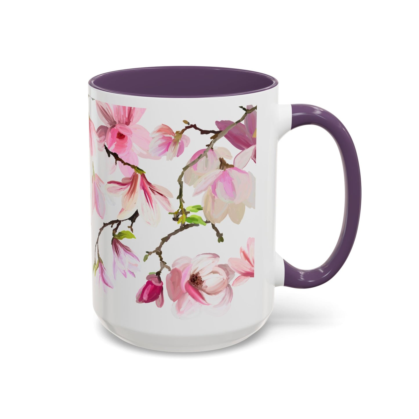 Pink Floral Accent Coffee Mug - 11oz & 15oz - Perfect Gift for Plant Lovers