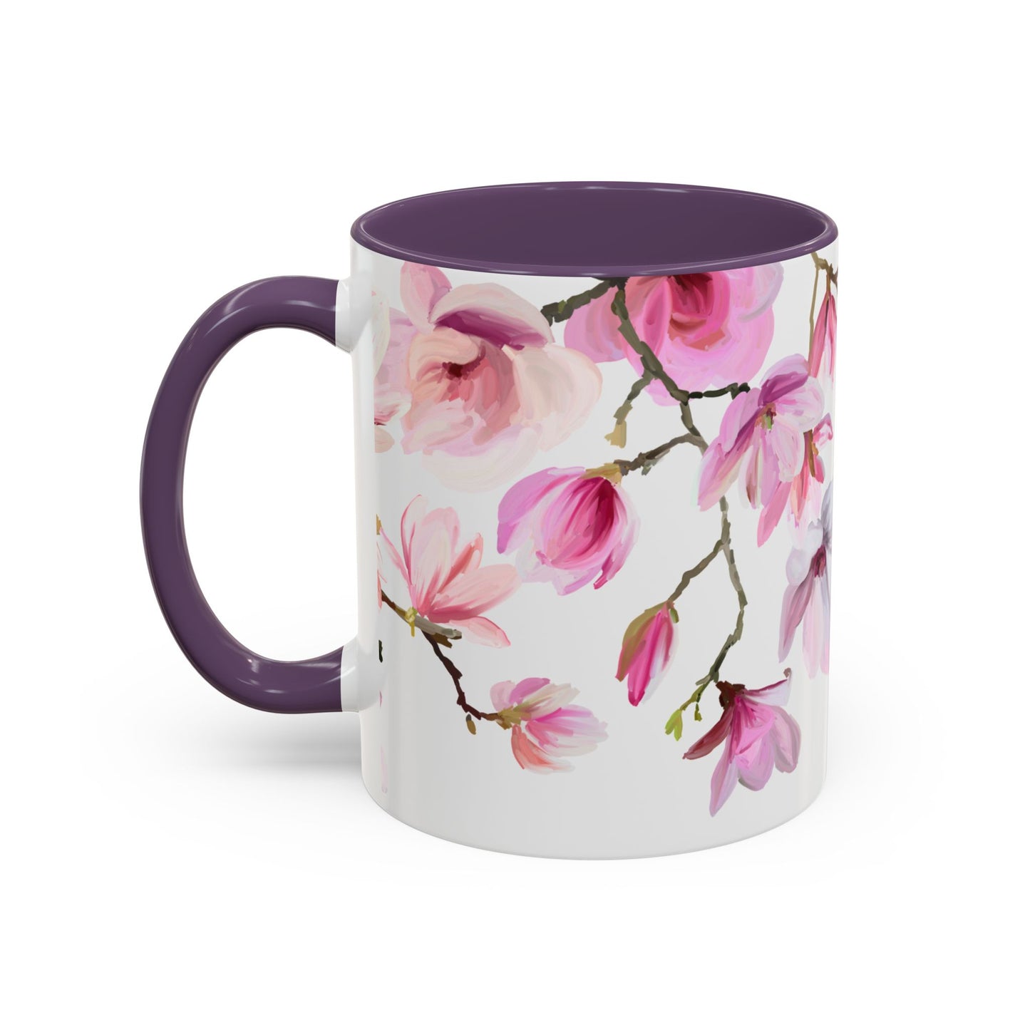 Pink Floral Accent Coffee Mug - 11oz & 15oz - Perfect Gift for Plant Lovers