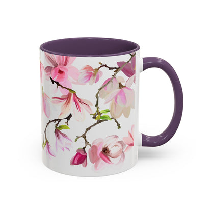Pink Floral Accent Coffee Mug - 11oz & 15oz - Perfect Gift for Plant Lovers