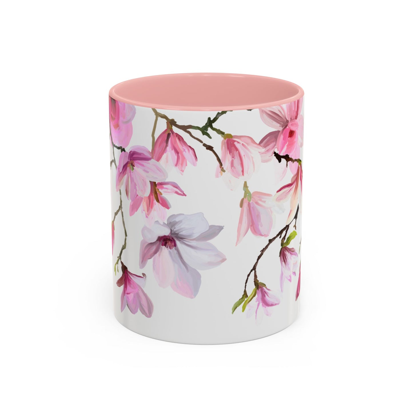 Pink Floral Accent Coffee Mug - 11oz & 15oz - Perfect Gift for Plant Lovers