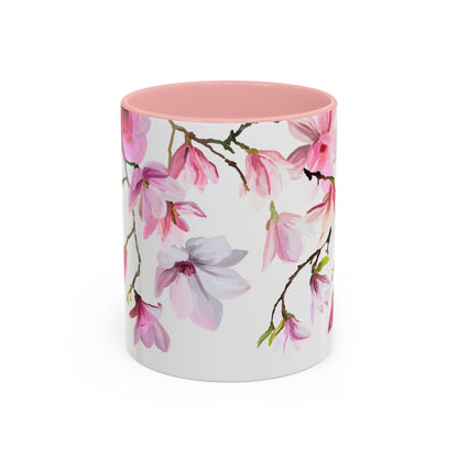 Pink Floral Accent Coffee Mug - 11oz & 15oz - Perfect Gift for Plant Lovers