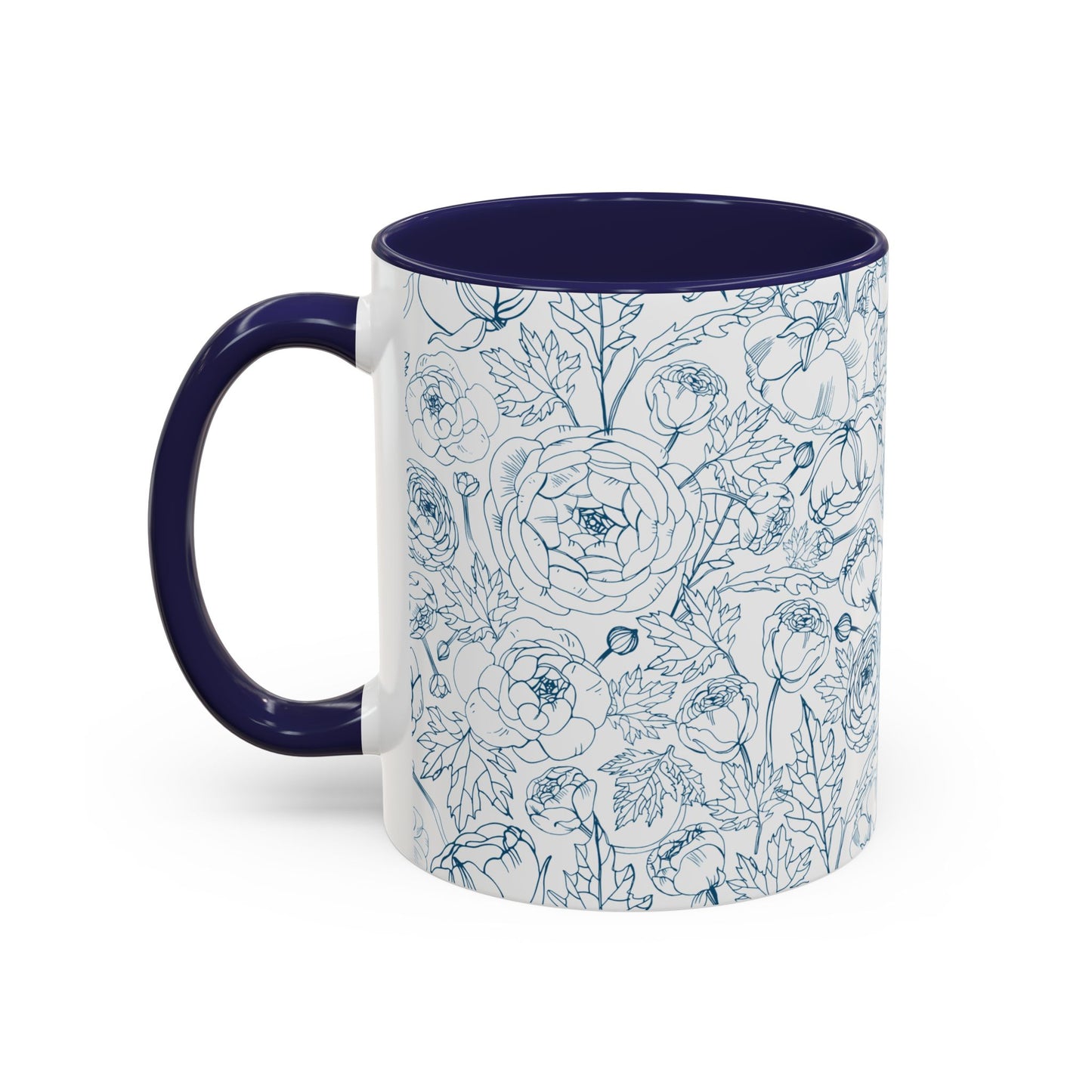 Navy Garden Doodles Coffee Mug - Elegant Tea Cup for Home & Office