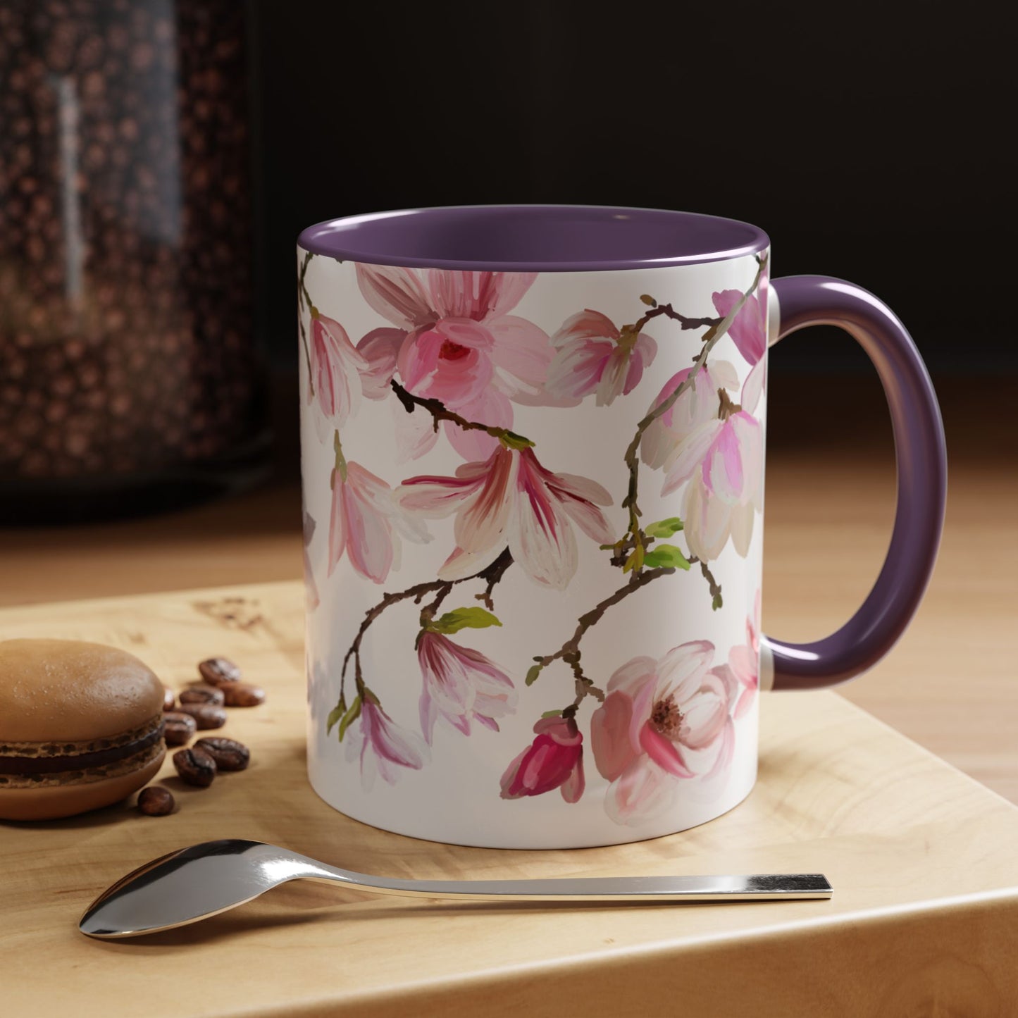 Pink Floral Accent Coffee Mug - 11oz & 15oz - Perfect Gift for Plant Lovers