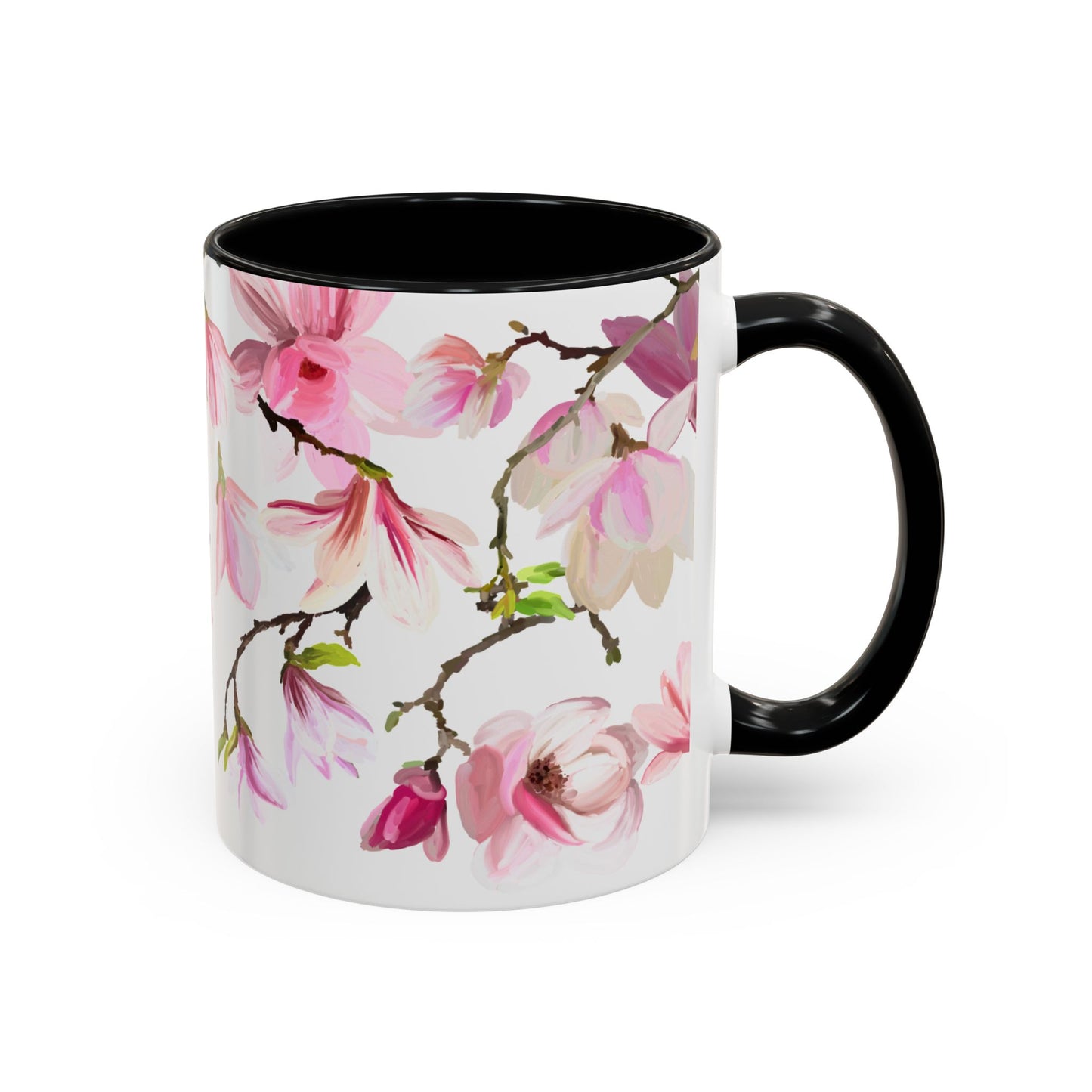 Pink Floral Accent Coffee Mug - 11oz & 15oz - Perfect Gift for Plant Lovers