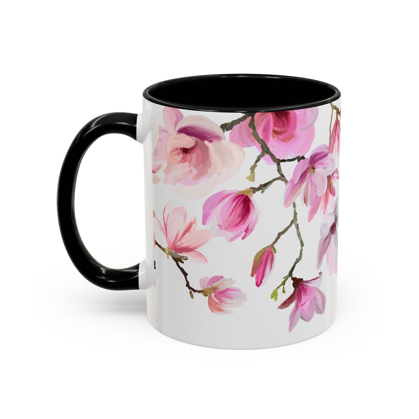 Pink Floral Accent Coffee Mug - 11oz & 15oz - Perfect Gift for Plant Lovers