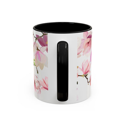 Pink Floral Accent Coffee Mug - 11oz & 15oz - Perfect Gift for Plant Lovers