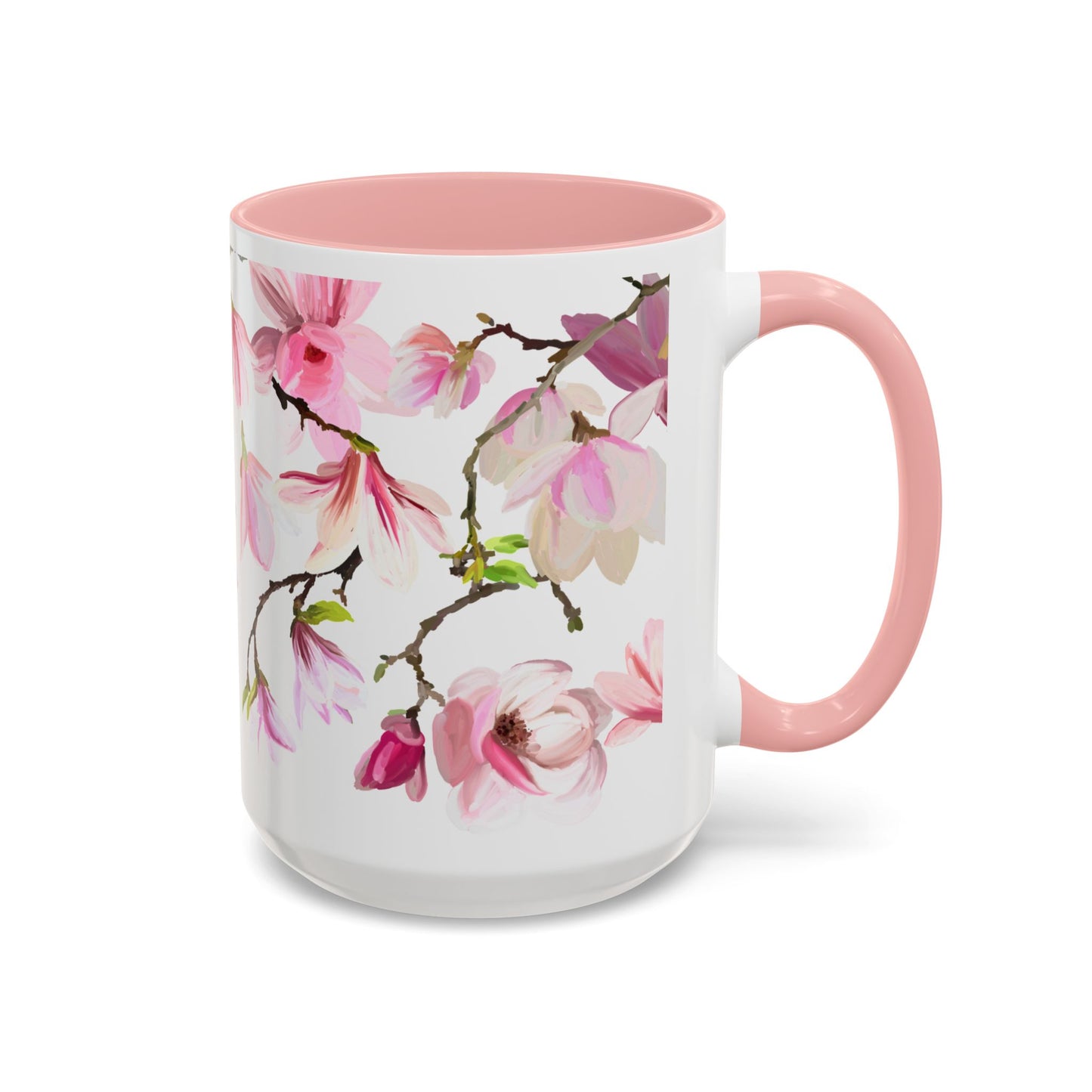 Pink Floral Accent Coffee Mug - 11oz & 15oz - Perfect Gift for Plant Lovers