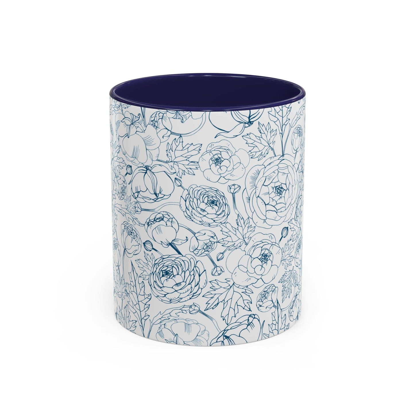 Navy Garden Doodles Coffee Mug - Elegant Tea Cup for Home & Office