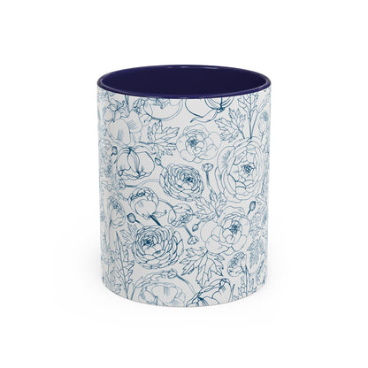 Navy Garden Doodles Coffee Mug - Elegant Tea Cup for Home & Office